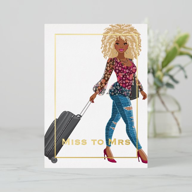 Invitación Con Relieve Metalizado Sra. Travel Bachelorette Party Relieve metalizado  (Anverso de pie)