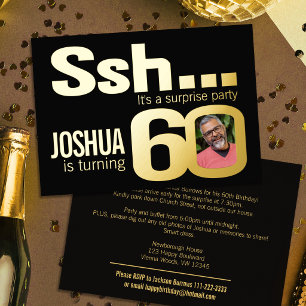 Invitación Con Relieve Metalizado Ssh... Fiesta sorpresa de 60 cumpleaños dorado neg