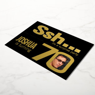 Invitación Con Relieve Metalizado Ssh... Fiesta sorpresa de 70 cumpleaños dorado neg