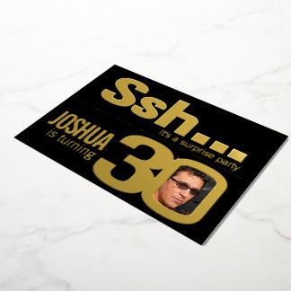Invitación Con Relieve Metalizado Ssh... Sorpresa 30 fiesta de cumpleaños oro negro