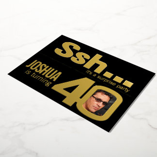 Invitación Con Relieve Metalizado Ssh... Sorpresa 40 fiesta de cumpleaños oro negro