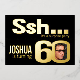 Invitación Con Relieve Metalizado Ssh... Sorpresa 60.ª fiesta de cumpleaños oro negr