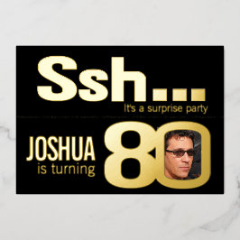 Invitación Con Relieve Metalizado Ssh... Sorpresa 80.ª fiesta de cumpleaños oro negr