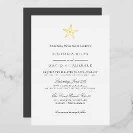 Invitación Con Relieve Metalizado Starfish Elegant Ocean Beach WEDDING GOLD