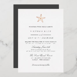 Invitación Con Relieve Metalizado Starfish Elegant Ocean Beach WEDDING ROSA GOLD