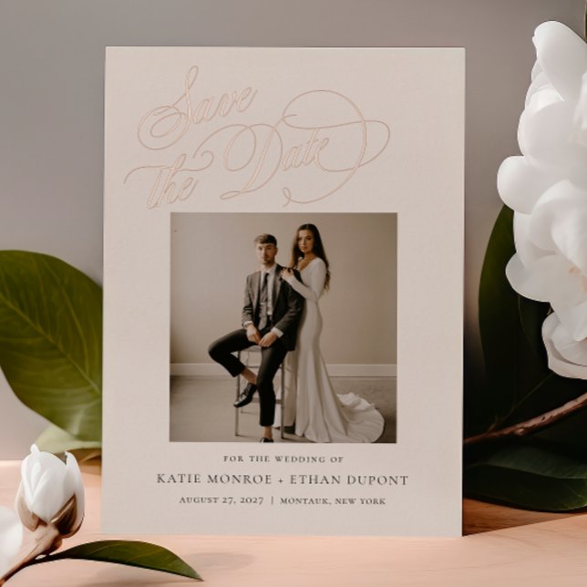 Invitación Con Relieve Metalizado STATELY Wedding Photo Save The Date (Subido por el creador)