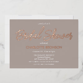 Invitación Con Relieve Metalizado Stone Minimalista Escritura Ducha de Novia Rosa Or