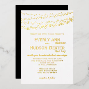 Invitación Con Relieve Metalizado String Lights Simple Moderno Gold Boda
