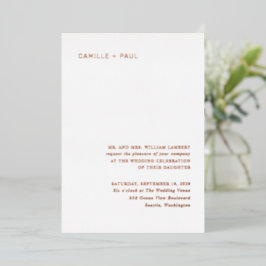 Invitación Con Relieve Metalizado Stylish Minimalist Wedding