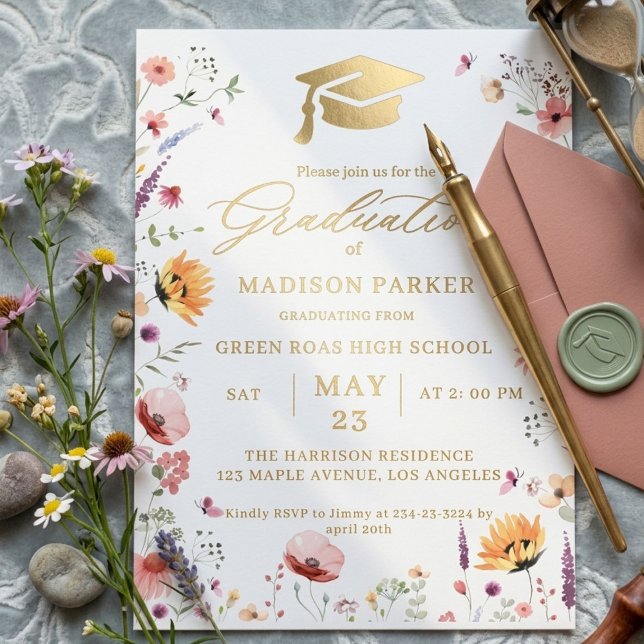 Invitación Con Relieve Metalizado Stylish Wildflower Meadow Garden  Graduation (Subido por el creador)