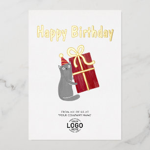 Invitación Con Relieve Metalizado Su logotipo Cute Cat Burgundy Gift Business Cumple