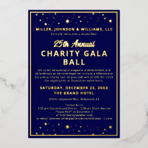 Invitación Con Relieve Metalizado Subasta Silenciosa de la Gala Benéfica Elegante Az
