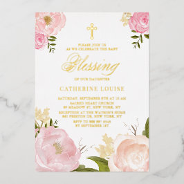 Invitación Con Relieve Metalizado Subvención del bebé floral de color acuático Rubor