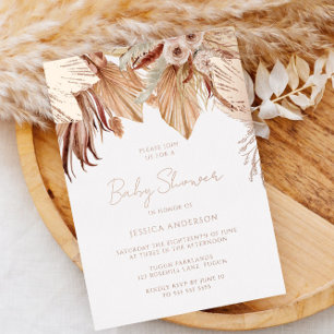 Invitación Con Relieve Metalizado Sueño Bohemio Floral Baby Shower Rosa Dorado