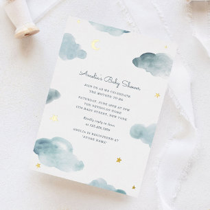 Invitación Con Relieve Metalizado Sueños dulces azules y de Relieve metalizado dorad