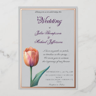 Invitación Con Relieve Metalizado Suite de Boda de Tulipán Pastel con Tipografía Ele