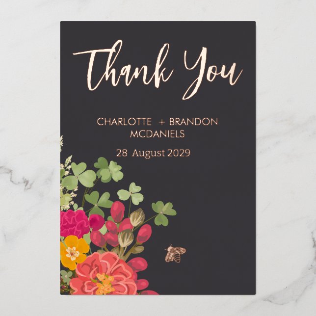 Invitación Con Relieve Metalizado Summer Floral Garden Wildflowers Boda Gracias (Anverso)