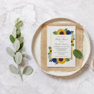 Invitación Con Relieve Metalizado Sunflower Rose Daisy Autumn Floral Baby Shower