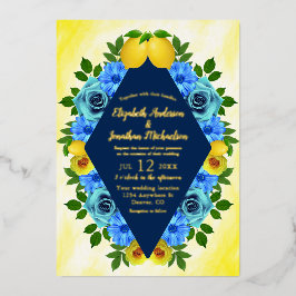 Invitación Con Relieve Metalizado Sunny Lemon Floral Boda