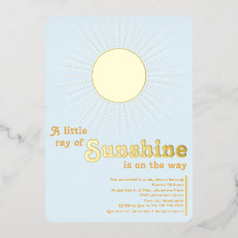Invitación Con Relieve Metalizado Sunshine Blue Gold Sun Baby Shower