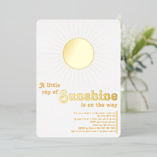Invitación Con Relieve Metalizado Sunshine White Gold Sun Baby Shower