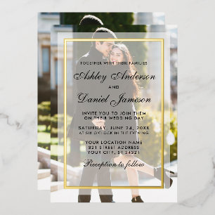 Invitación Con Relieve Metalizado Superposición de boda moderna delante detrás foto