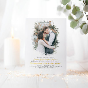 Invitación Con Relieve Metalizado Superposición de foto de vegetación elegante boda 