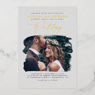 Invitación Con Relieve Metalizado Superposición de foto elegante gris Boho Boda Real