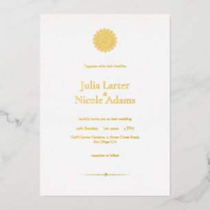 Invitación Con Relieve Metalizado Susurros Cisnes Aves Flores de Loto Mándala Boda