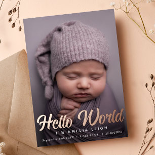 Invitación Con Relieve Metalizado Sweet Hello World Relieve metalizado Birth Photo I
