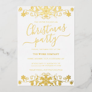 Invitación Con Relieve Metalizado Swirl Snowflake White Corporate Navidades Fiesta