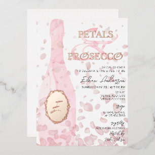 Invitación Con Relieve Metalizado Taller de Novia con Pétalos Modernos y Rosa Prosec
