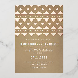Invitación Con Relieve Metalizado Tan Southwest Gleam Boda Rosa Gold