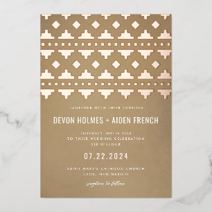 Invitación Con Relieve Metalizado Tan Southwest Gleam Boda Rosa Gold