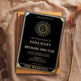 Invitación Con Relieve Metalizado Tarot Boda celeste Sun Moon Stars Gold