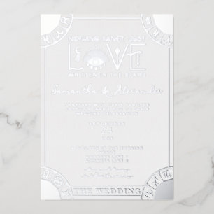 Invitación Con Relieve Metalizado Tarot Boda Celestial Signos del Zodiaco Ojo Malo L