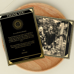 Invitación Con Relieve Metalizado Tarot Elegante Gracias Foto con Hoja de Oro Negro