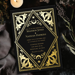 Invitación Con Relieve Metalizado Tarot Gótico Art Nouveau Celestial Boda