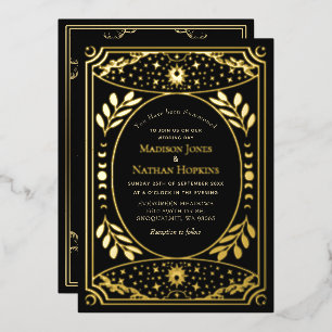 Invitación Con Relieve Metalizado Tarot Vintage Dorado Boda Góticho Estampado