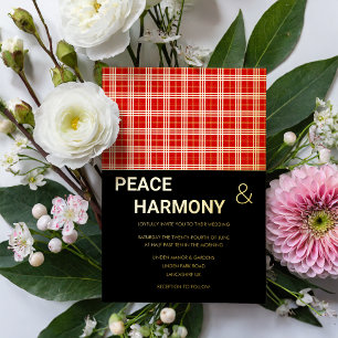 Invitación Con Relieve Metalizado Tartan de MacClan Rojo Negro Dorado Patrón Boda