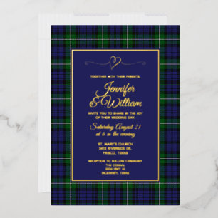 Invitación Con Relieve Metalizado Tartan Plaid de Clan Forbes para Boda