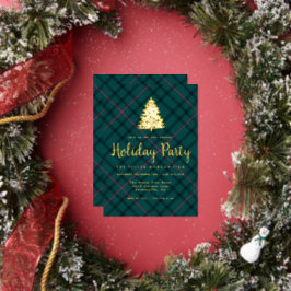 Invitación Con Relieve Metalizado Tartan Verde y Rosa | Fiesta de Navidad Corporativ
