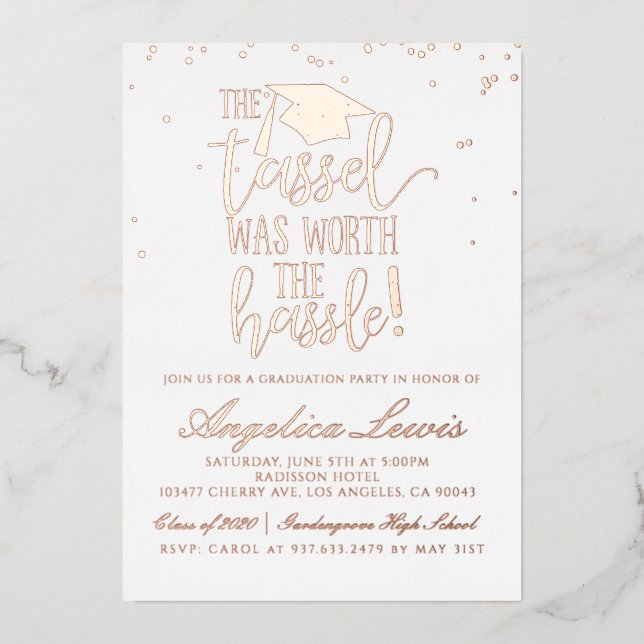 Invitación Con Relieve Metalizado Tassel Worth la graduación complicada (Anverso)