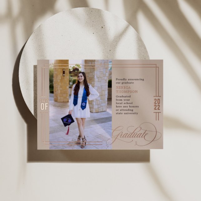 Invitación Con Relieve Metalizado Taupe de graduación de guiones clásicos y oro Rosa (Subido por el creador)