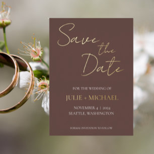 Invitación Con Relieve Metalizado Taupe Simple Style Wedding Save the Date