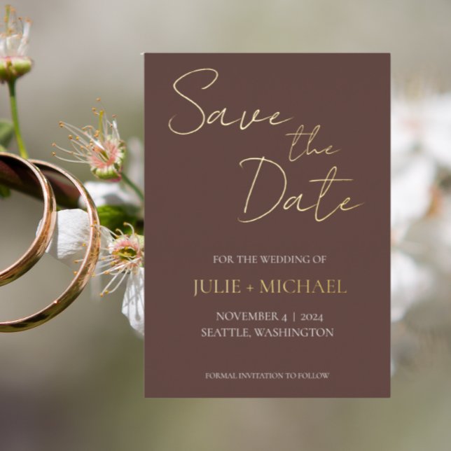 Invitación Con Relieve Metalizado Taupe Simple Style Wedding Save the Date (In Situ Wedding)