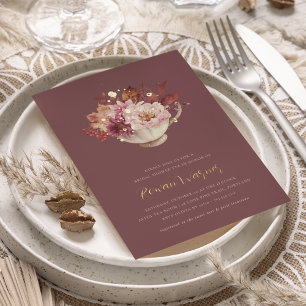Invitación Con Relieve Metalizado Taza de Té Floral de Otoño Té de Despedida de Solt