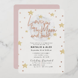 Invitación Con Relieve Metalizado Te Amo Luna & De Regreso Niña Baby Shower