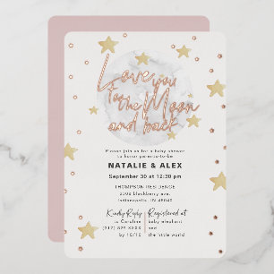 Invitación Con Relieve Metalizado Te Amo Luna & De Regreso Niña Baby Shower