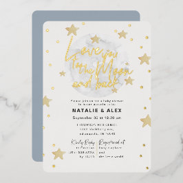 Invitación Con Relieve Metalizado Te Amo Luna Y De Regreso Niño Baby Shower